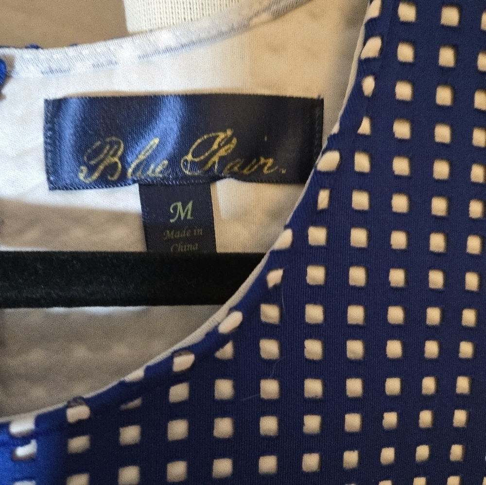 Blue and White Sleeveless Dress Skater Scuba Flare Skirt - Picture 2 of 6